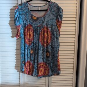 Vibrant Women's Boho Top in Blue and Orange